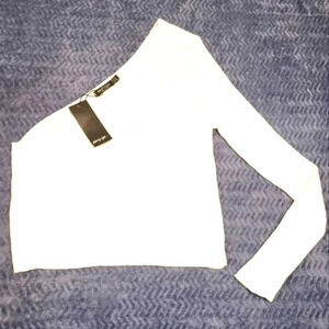 NWT NASTY GAL size 10, white one sleeve, off shoulder, knit sweater shirt